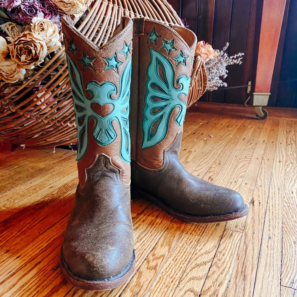 Vintage Ash Brown Butterfly Boots - Handmade Leather Sole